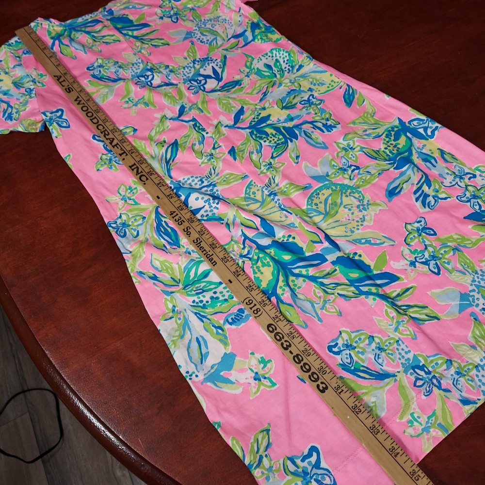 Lilly Pulitzer Pink Floral T-Shirt Shift Dress Pima Cotton Pocket Preppy Tee Sm - Picture 7 of 8